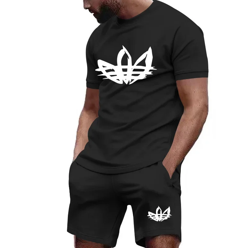 

Мужская облегающая футболка для бега, спортивный комплект, топ для тренажерного зала и фитнеса с пляжными брюками, быстросохнущая спортивная одежда из 2 предметов, модная одежда 4XL, 2024