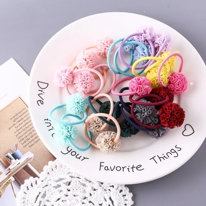 2pcs Korean Cute Silk Flower Handmade Small Flower Ball Hair Band Princess Baby Hair Tie Headwear Girls Kids Hair Accessories