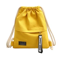 Canvas School Bag Double Shoulder Drawstring Backpack Drawstring Pocket Portable Casual Backpack Women Men Travel Backpack-A-DH