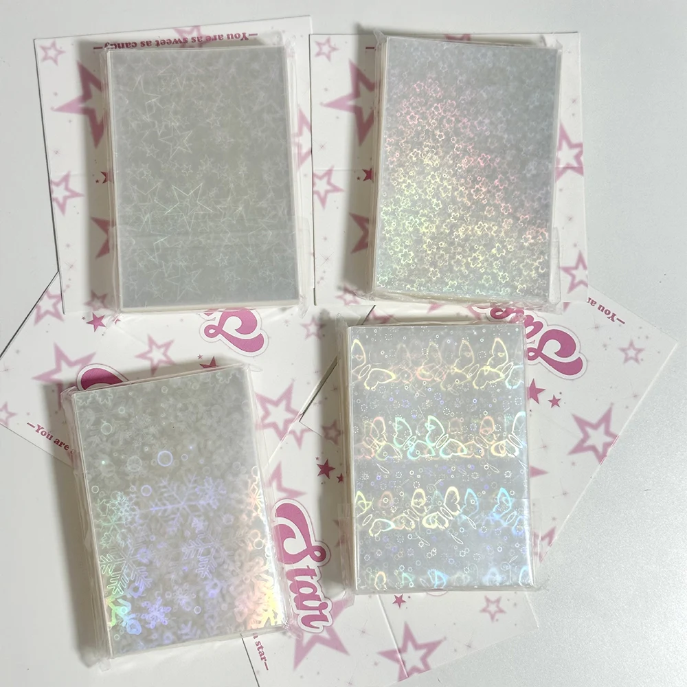 50pcs Laser Butterfly Photo Card Sleeve Snowflake Pattern Kpop Packaging Supplies  Idol Photo Cards Protective Storage Case sharkbang korean flower rose stickers beautiful shiny laser phone stationery idol card diy material decorative sticker supplies