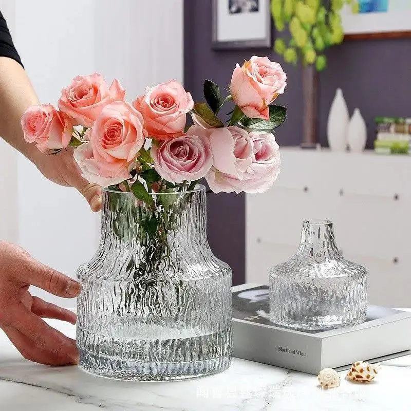 Vaso in Vetro Trasparente, Decorazione Floreale, per casa