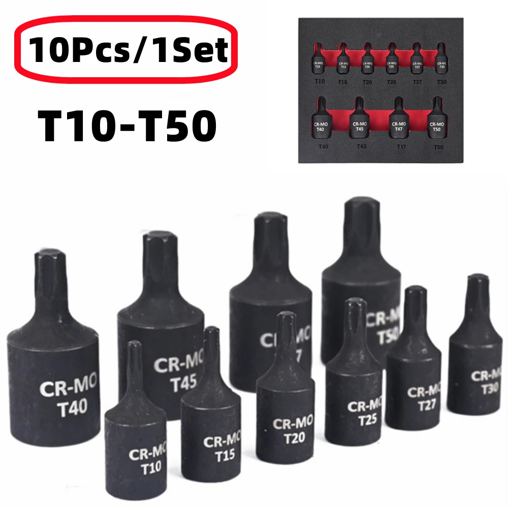 1Set/10Pcs Torx Screwdriver Bit 1/4 3/8 Inch Drive Socket Head