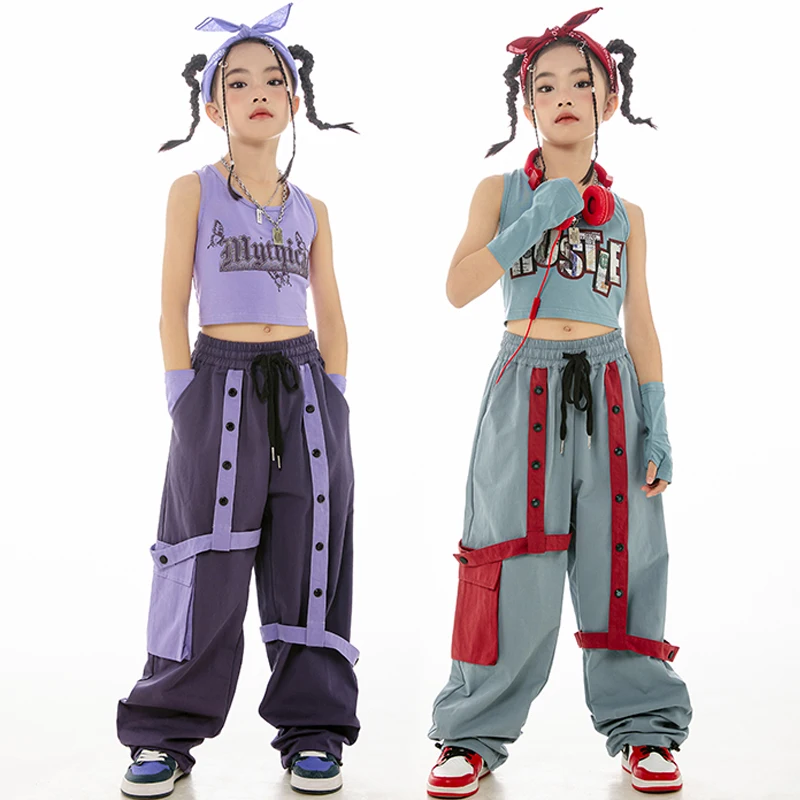 New Kids Jazz Dance Clothes Hip Hop Girls Tops Loose Pants Kpop Hip Hop Clothing Summer Concert Performance Costume Rave BL12745