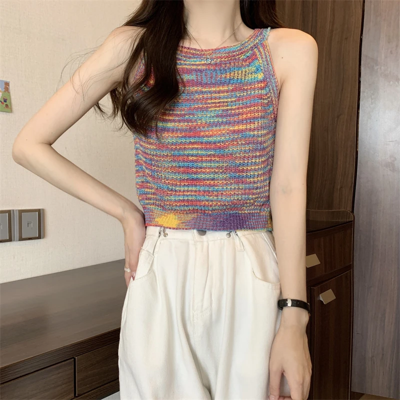 Summer Off-shoulder Knitted Tank Crop Tops Female Halter