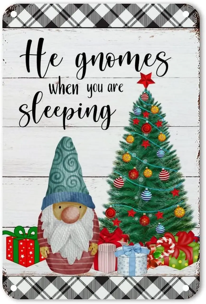 Он гномы, когда вы спите, металлический знак, рождественские конфеты, гном, металлический жестяной знак, забавные, здравствуйте, зима, гаражные знаки, Настенный декор, искусство