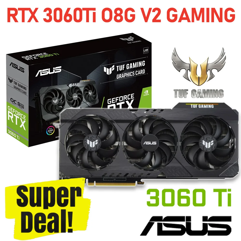 Asus GPU GDDR6 Card RTX 3060 Ti Video Card GDDR6 14000MHz 256bit HDCP RTX  3060Ti graphics GDDR6 TUF RTX3060Ti Dual Fans New