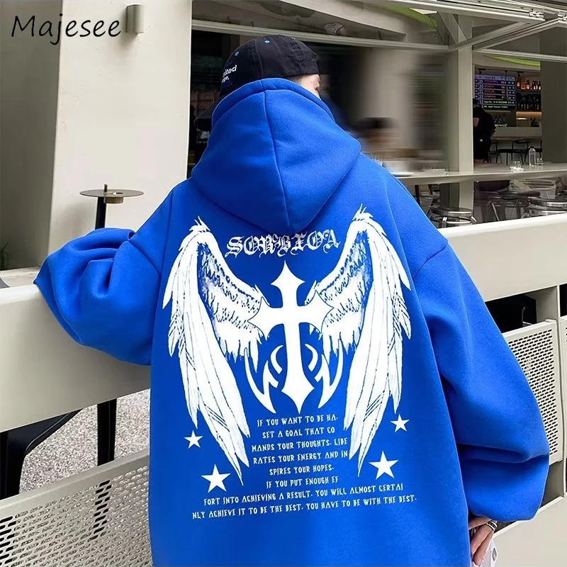 

Y2k Hoodies Men Hooded Plus Velvet Teens Printed Loose Coats Cool Designed All-match Outwear Couples High Street Stylish Ins