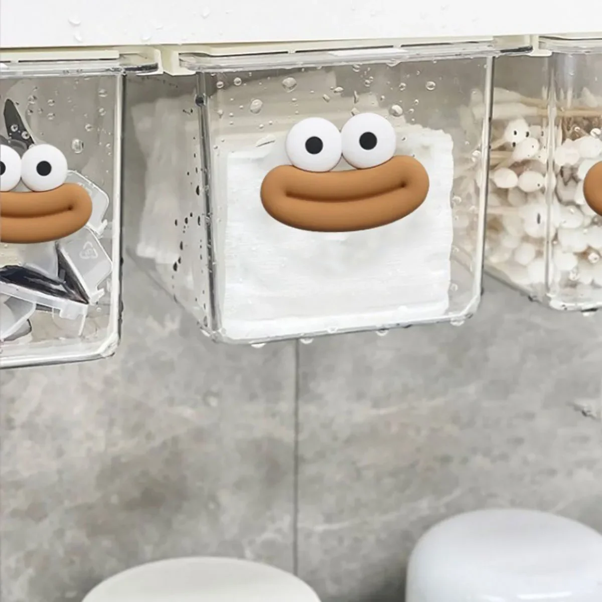 Expandable Plastic Cosmetic Organizer Box with Hanging Mount, Transparent Minimalist Bathroom Storage for Swabs,Makeup Pads