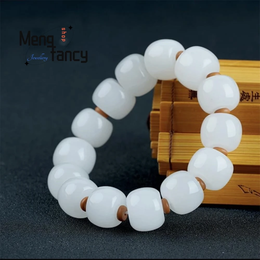 

Natural Golden Silk Jade Sheep's Fat White Jade Bracelet Simple Exquisite Fashion Couple Jewelry Best Selling Men Women Souvenir