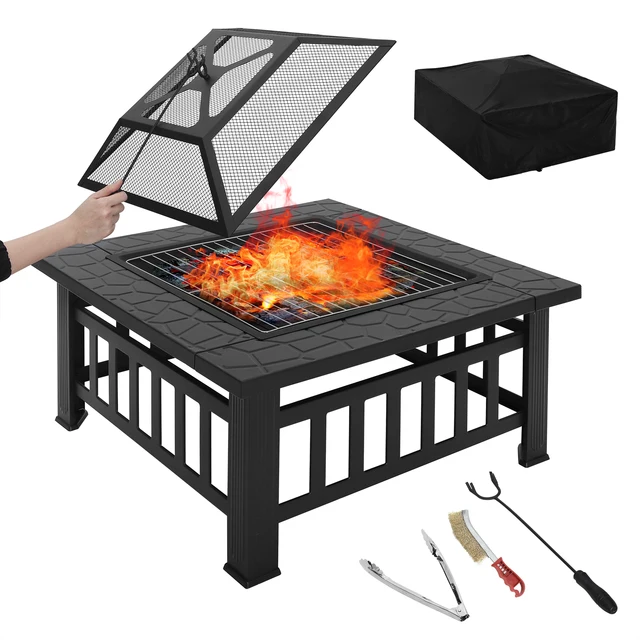 Tűz Tál Tűzasztal Tűzkosár A Kerti Terasz Bbq -Hoz Védőhővel - Image 3