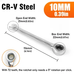 Versatile Ratchet Wrench with 72 - Tooth Mechanism (10mm)