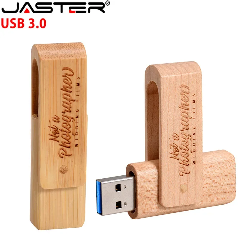 JASTER USB 3.0 레이저 조각 로고 맞춤형 나무 회전식 Usb 플래시 드라이브 Pendrive 4GB 8GB 16GB 32GB 메모리 스틱 선물