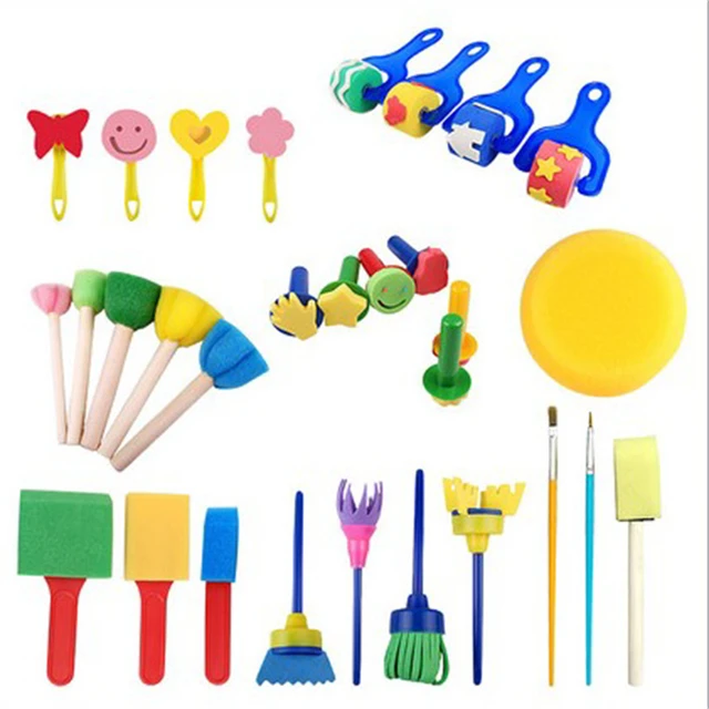 Kit de pincéis de pintura infantil Dan&Dre com 30 peças, pincéis e esponjas  divertidos para crianças aprenderem a pintar, suprimentos de arte, não  tóxico, 100% seguro para bebês