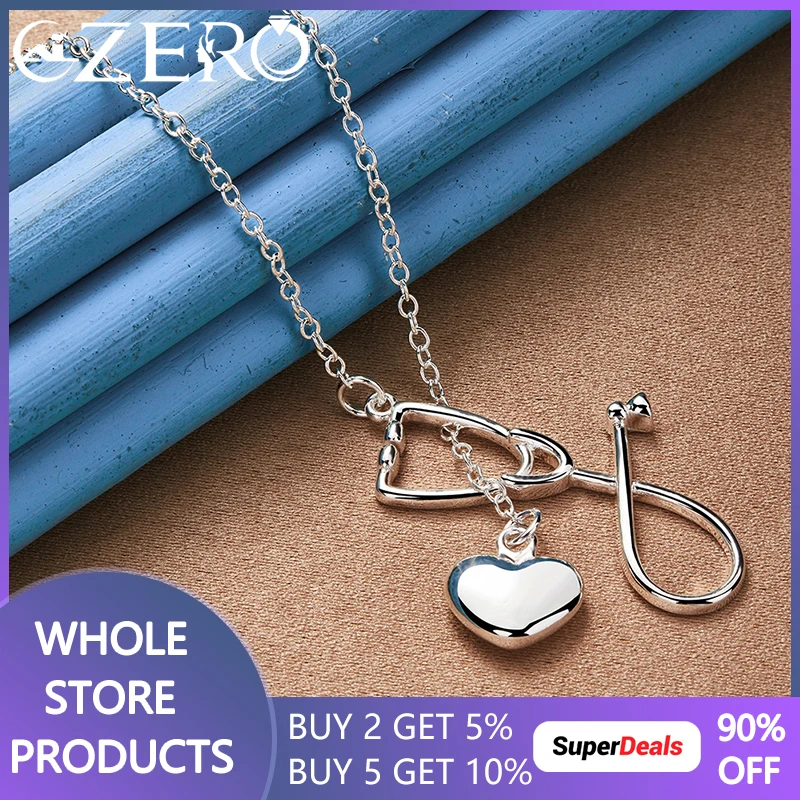 925 Sterling Silver 18 Inch Chain Fashion Design Stethoscope/Heart Pendant Necklace For Woman Man Wedding Party Charm Jewelry