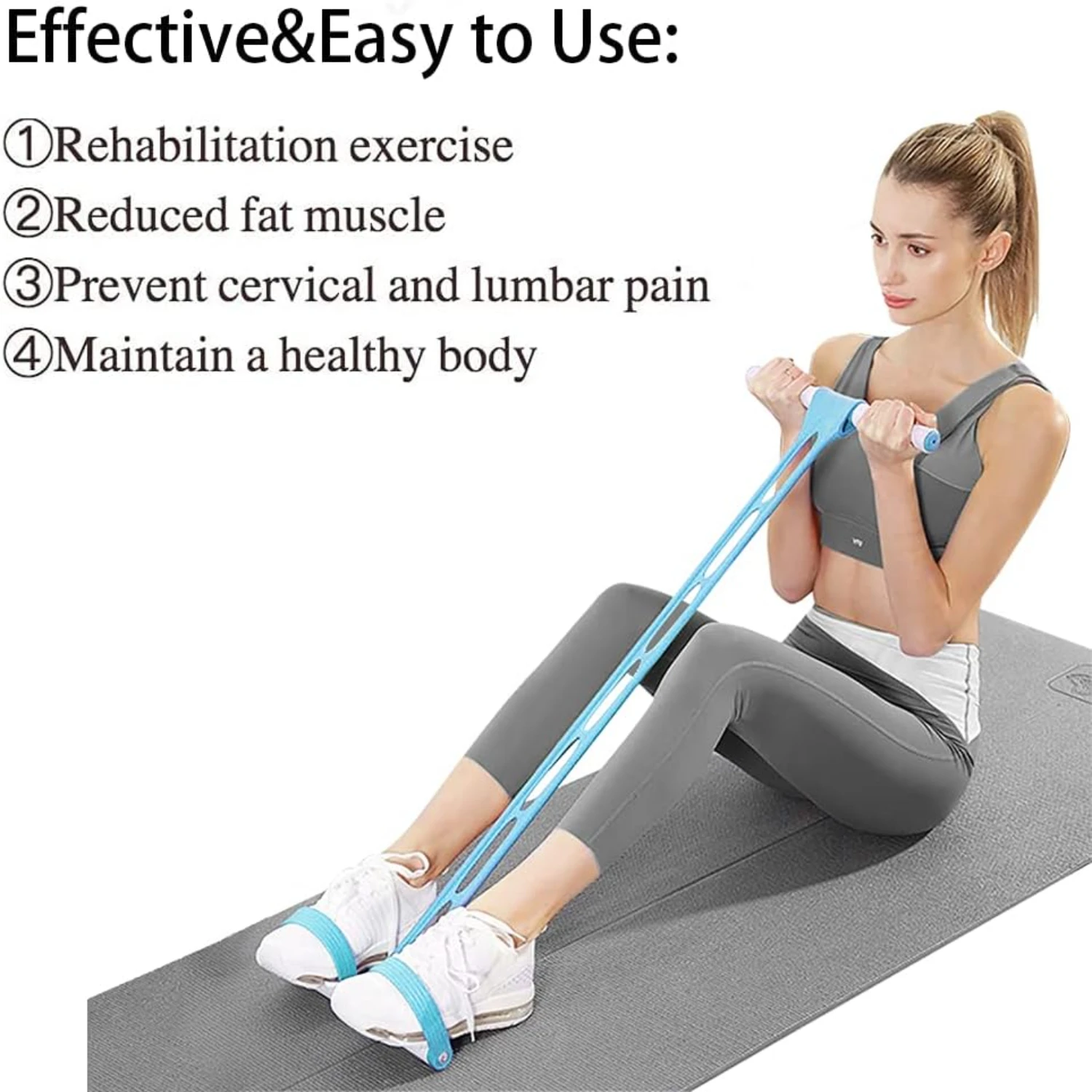 Blue Slimming Natural Latex Elastic Resistance Band for Arms, Legs, Abdomen, and Waist-Multifunctional Tension Rope for Full B