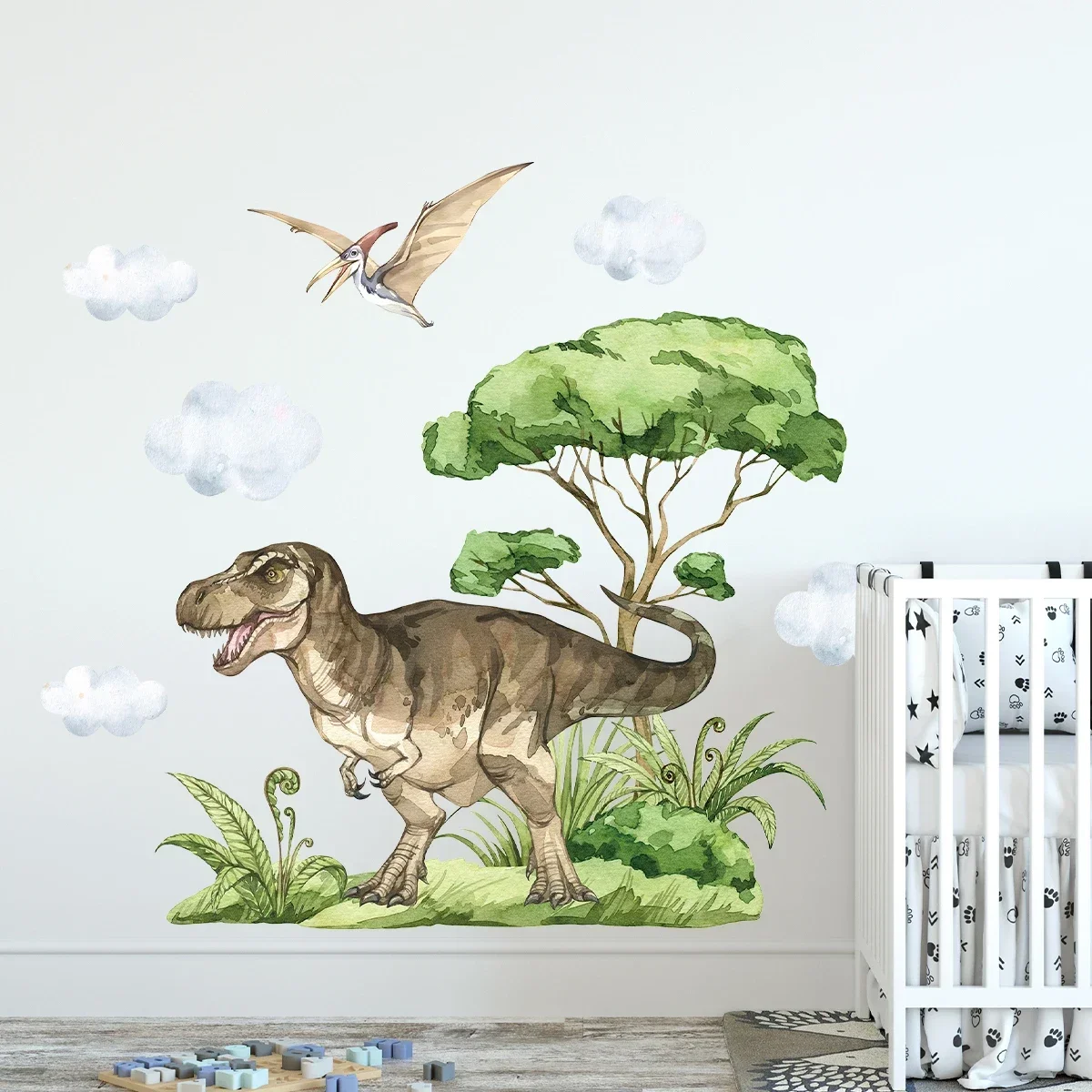 Watercolor Waterproof Dinosaur Wall Stickers for Kids Room Boys Room Decoration Bedroom Decor for House Art Living 1Pc wall stickers wall sticker