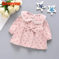 Spring And Autumn Long-Sleeved Cotton Skirt New Female Baby Dress Girl Clothing Toddler Skirt Cherry Print 0-3 Years Old 1