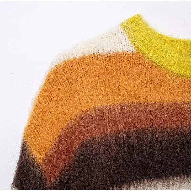 Casual Mohair Knit Women Pullover Colorful O-neck Long Sleeve Loose Sweater New Autumn Fashion Lady All-matching Knitwear