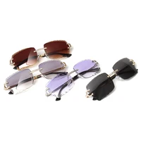 Lunettes de soleil carrées sans monture tendance, design vintage de marque avec diamants, verres taillés, lunettes de soleil pour hommes et femmes, monture en métal, lunettes de luxe 4