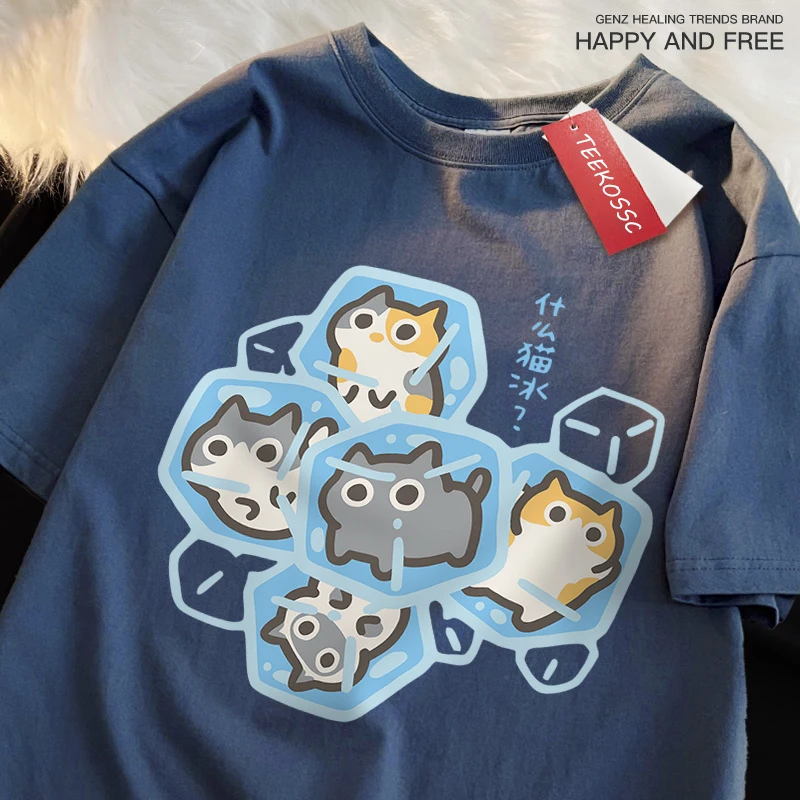 قطط جليدية، رسوم متحركة مرحة، قطط، ملابس مطبوعة، مقاسات كبيرة 1