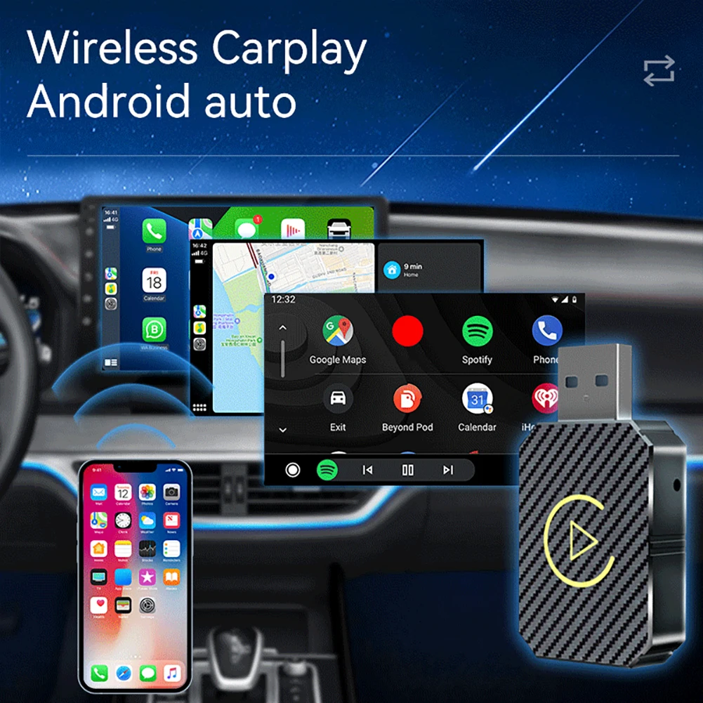 Wireless Carplay Android Auto Adapter Plug&Play USB Car Dongle BT Wireless Dongle for Wired CarPlay/Andriod Auto Cars