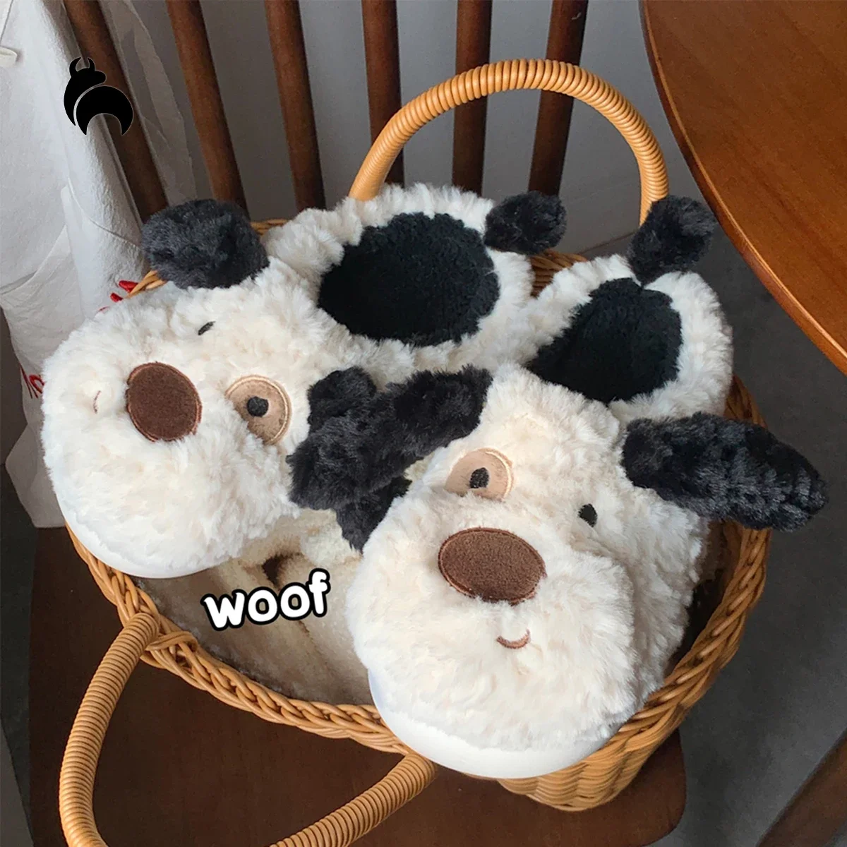 

Mo Dou Winter Women's Slippers Couple Non-slip Warm Home Soft Bottom Cotton Slippers Cute Puppy Plush Slippers