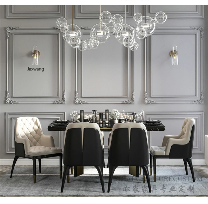 Description Picture 2 of itemmodern Dining Chairs Nordic Luxury Dining Table Chair Combination Small Apartment Stainless Steel Rectangular Dinning Chair Z