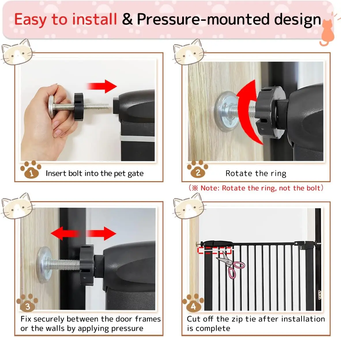 Extra Tall Pet Gate 61.02" High Pressure Mounted 50.79"-55.11" Extra Wide (9 Sizes) 1.37" Gap for Cat Dog Children Stai