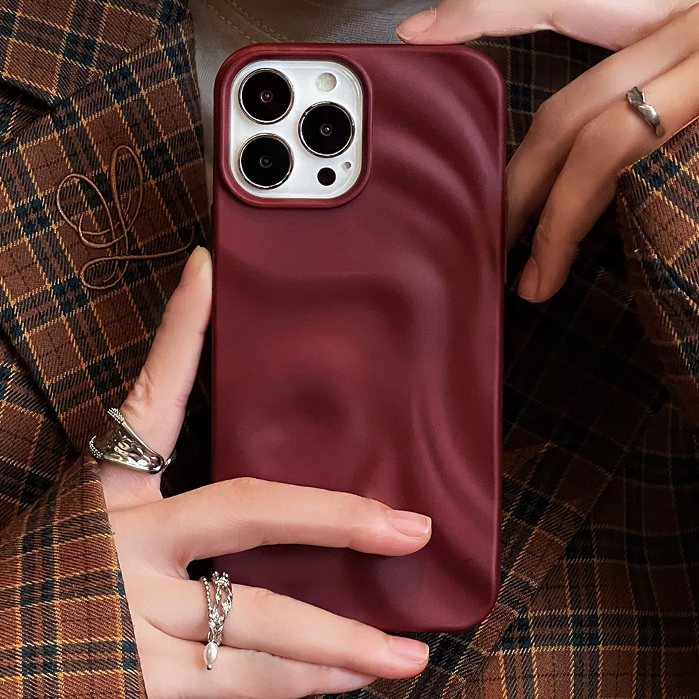 Luxurious Wine Red 3D Water Ripple Soft Silicone Phone Case