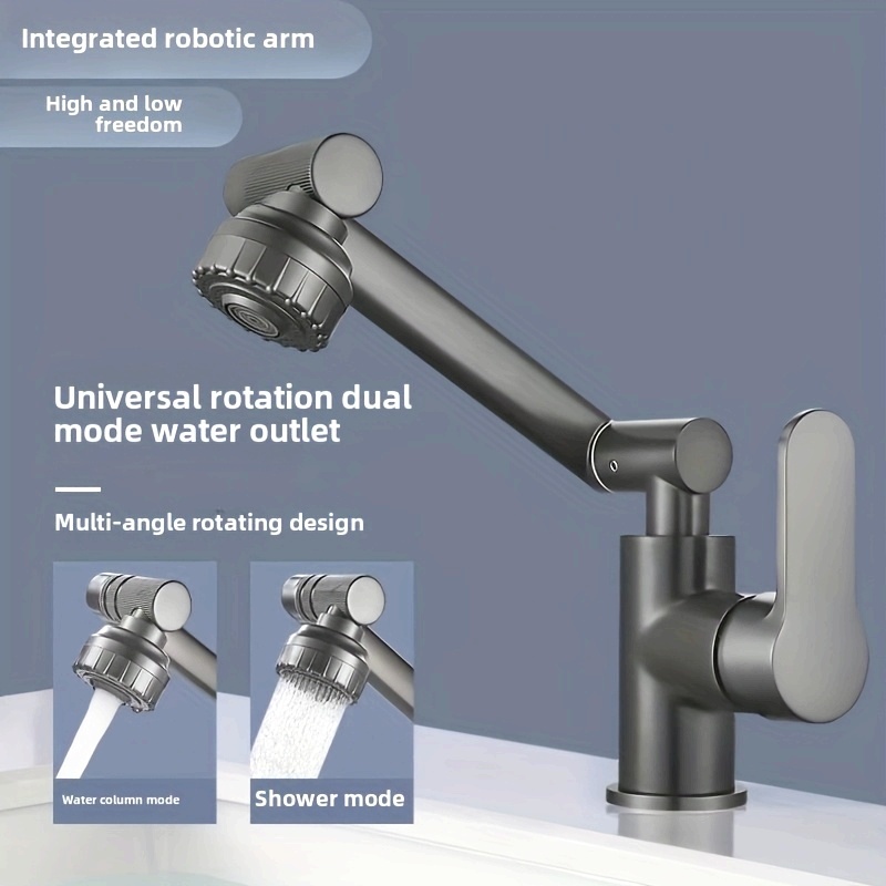 1 set of 1080 ° universal rotary faucet with adjustable mechanical arm and splash proof, suitable for washbasins, kitchens