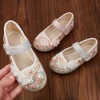 Kids Hanfu Shoes Sweet Embroidery Flower Girl Princess Shoes Fashion Chinese Ancient Style Children's Causal Flat Cloth Shoes 2