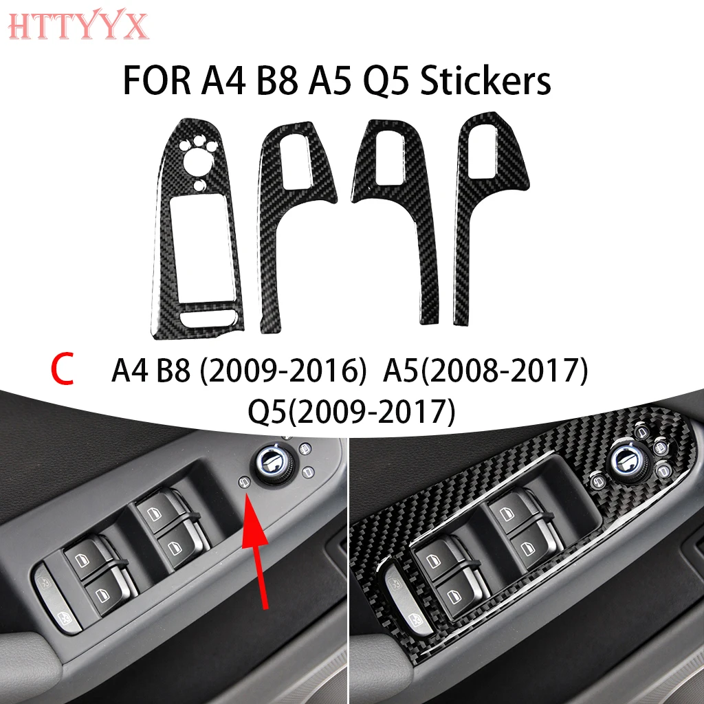 

Carbon fiber car interior decoration, door lift button panel decoration, Suitable For Audi A4 B8 A5 Q5 2009-2016 car stickers,