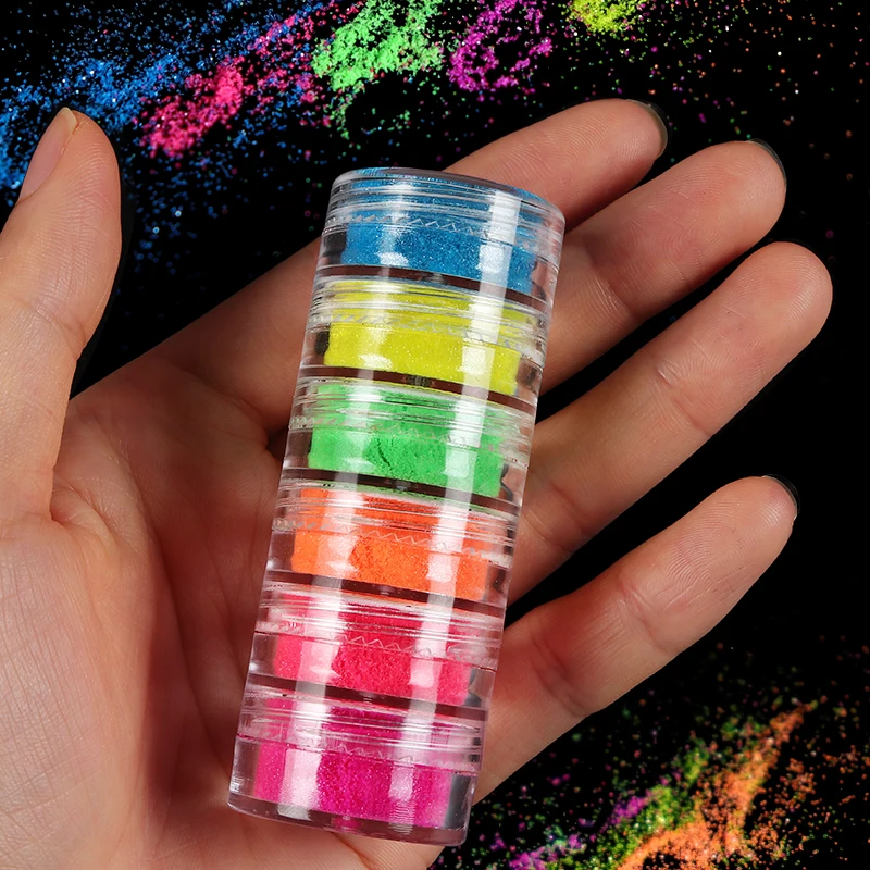 6pcs UV Resin Filling Neon Shiny Sugar Powder Pigment Fluorescent Glitter For  Epoxy Resin Crafts Decoration