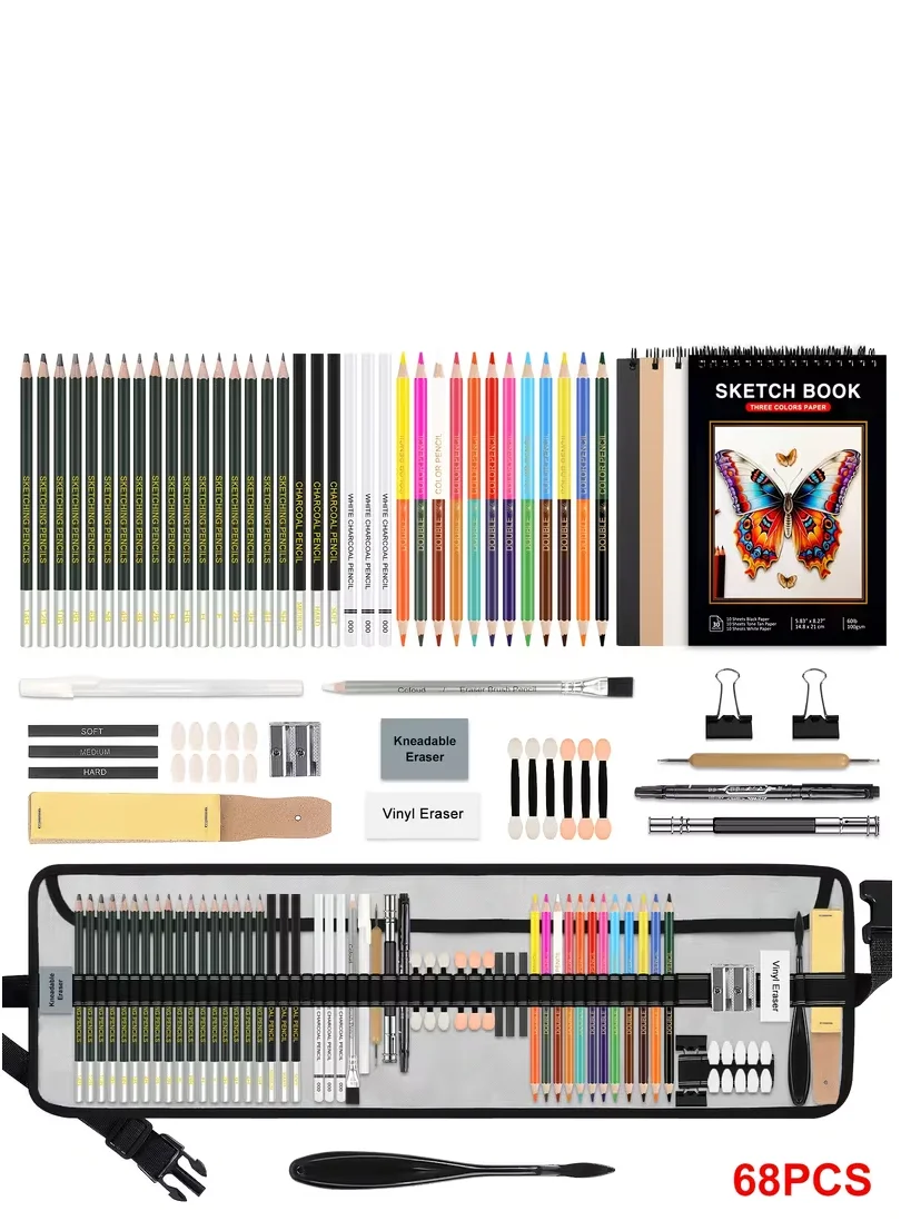 38/60/68-teiliges Skizzierbleistift-Set | Graphit-, Holzkohle-, Mischwerkzeuge, zweifarbige Bleistifte für den professionellen künstlerischen Einsatz – Detail 4