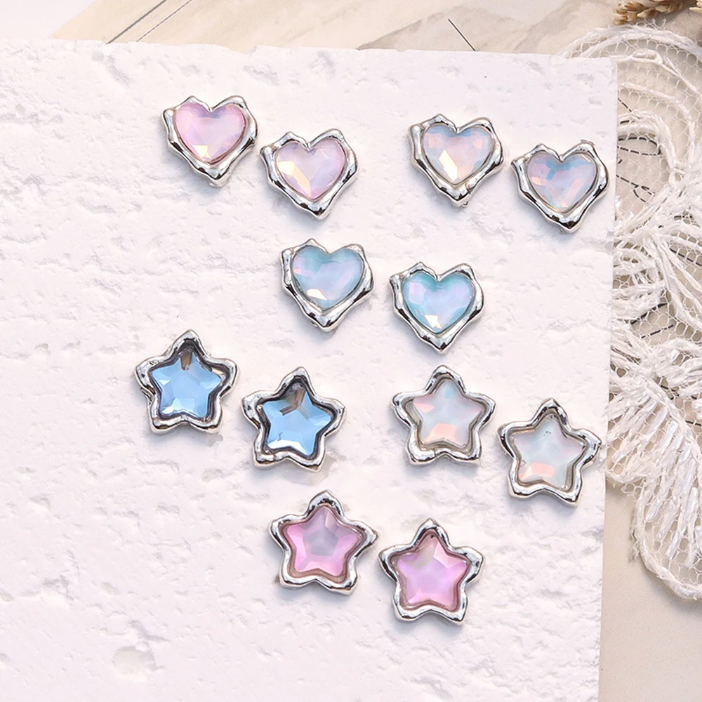 10Pcs 럭셔리 합금 러브 하트 스타 네일 아트 매력 3D 금속 가장자리 모카 ..