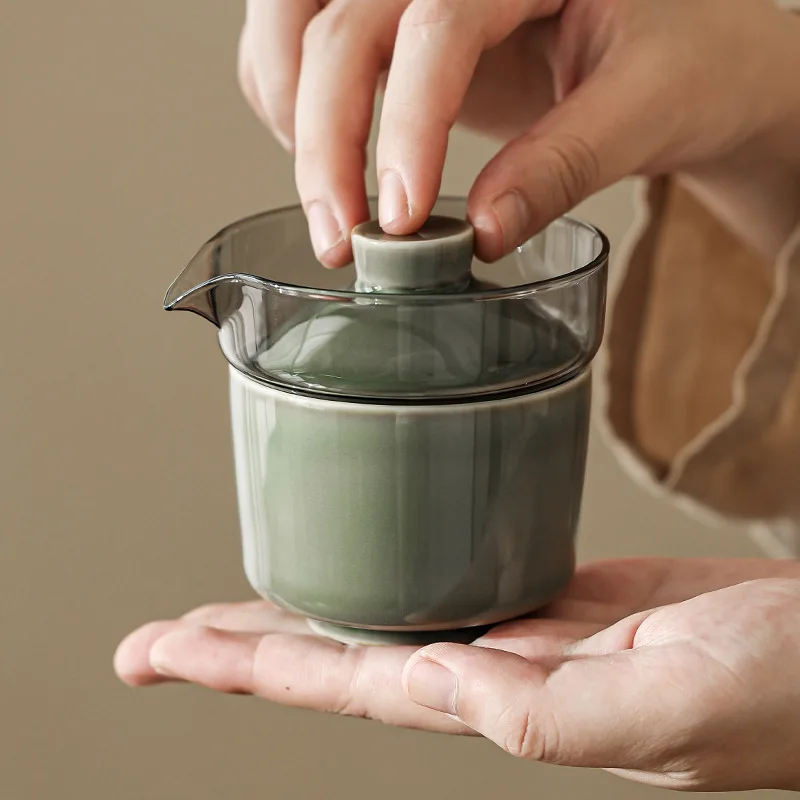 Celadon Porcelain Tea Cup Portable Travel Set with Pot 1 Person Camping Gear Outdoor Brewing Kit for Hiking Picnic Office Use