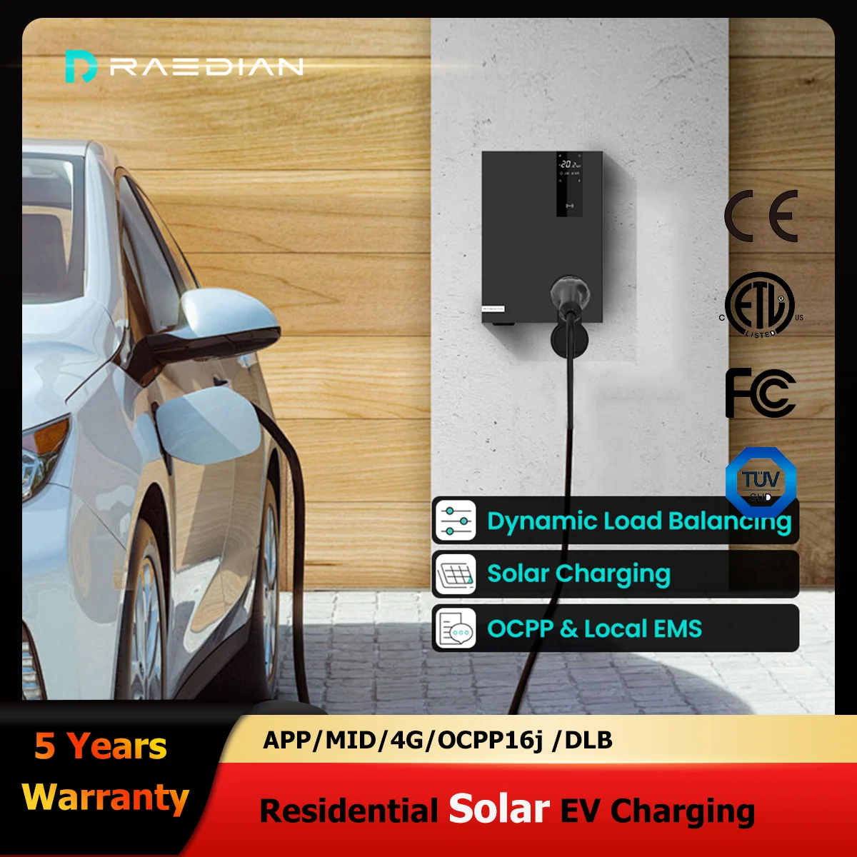 전기 자동차용 패널 태양광 충전기, 동적 부하 밸런싱, 앱 rfid, 7kw, 11kw, 22kw
