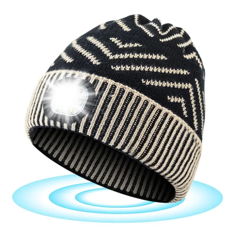 

Beanie With Light Knitted LED Hat Flashlight Night Light 3 Mode LED Headlamp Hat Lighted Hat Stocking Stuffers For Men Father