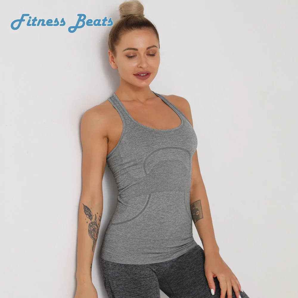 

Yoga Top Fitness Solid Seamless Quick Dry Moisture Wicking Elasticity Shockproof Gathering Lady Sports Vest Breathable Suspender