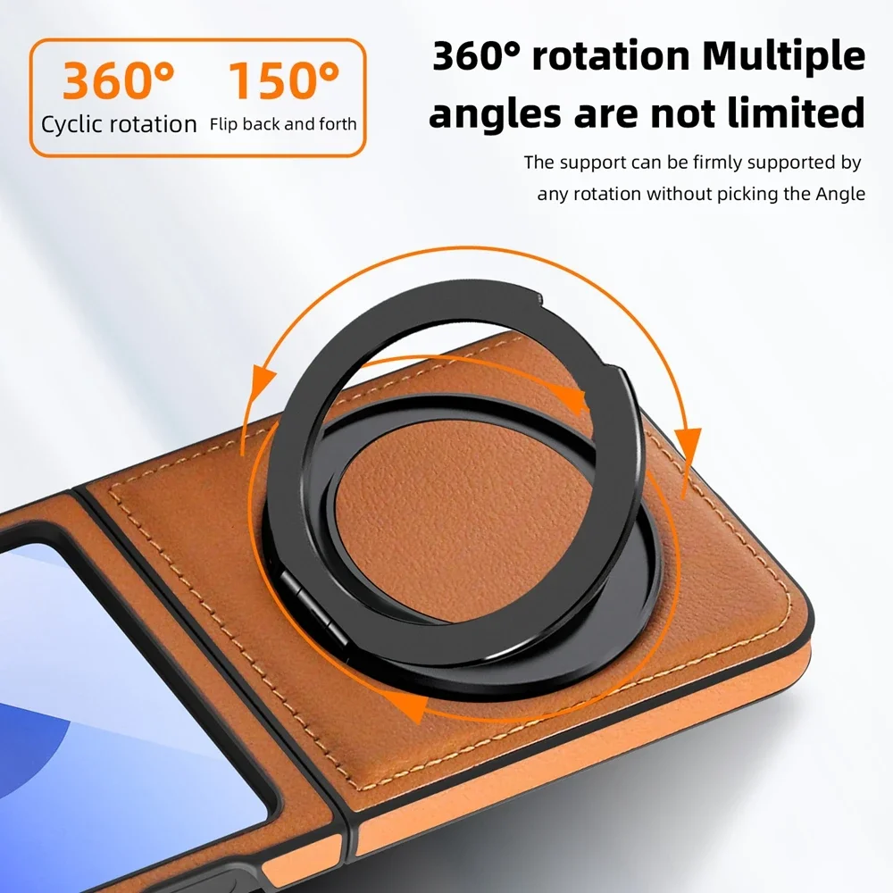 Ring Bracket Leather Flip Case with 360° Protection and Magsafe Compatibility - Shockproof Phone Cover