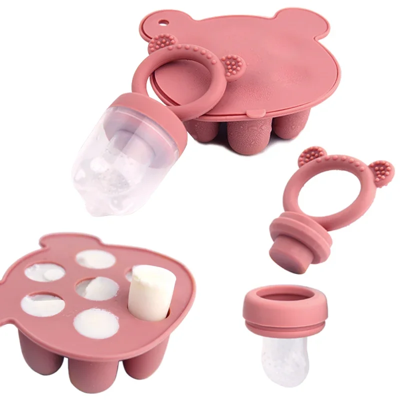 Animal Design Bear Set Fruit Feeder Breast Milk Freezer Tray Food Soup Silicone Freezer Tray Silicone Popsicle Mold silicone fruit feeder silicone ice tray