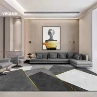 พรมขนาดใหญ่ลายเรขาคณิตแบบมินิมอล พรมปูพื้นกันลื่นพร้อมลวดลายประกบสีเทาสำหรับห้องนั่งเล่นห้องนอน ตกแต่งที่ไม่เหมือนใคร 3