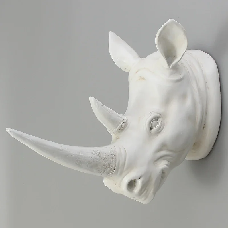Black Rhino Head Sculpture - Handmade Resin Animal Wall Art Decor For Living Room, Bar, Housewarming Gift