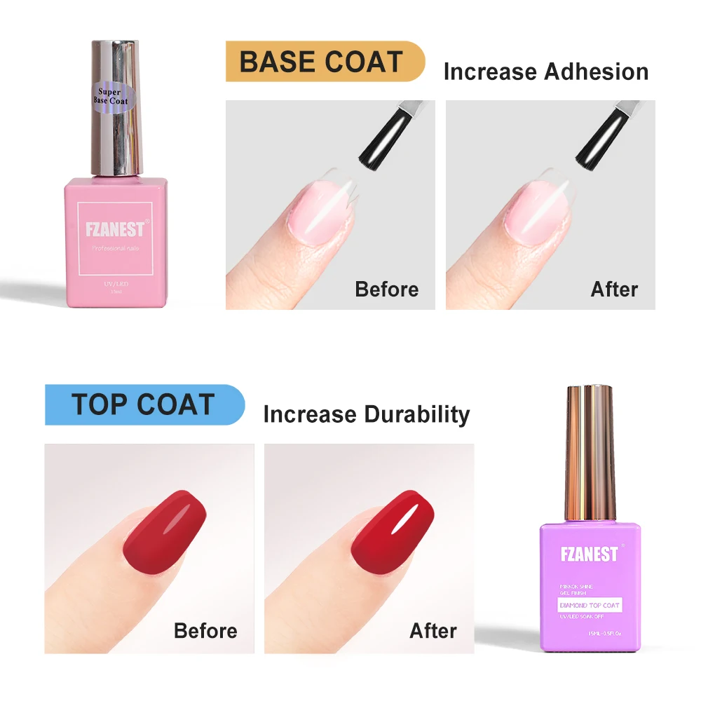 FZANEST Diamond Top Coat Gel Polish, 15ml High Glossy Top Gel Long lasting for Up to a Month 6