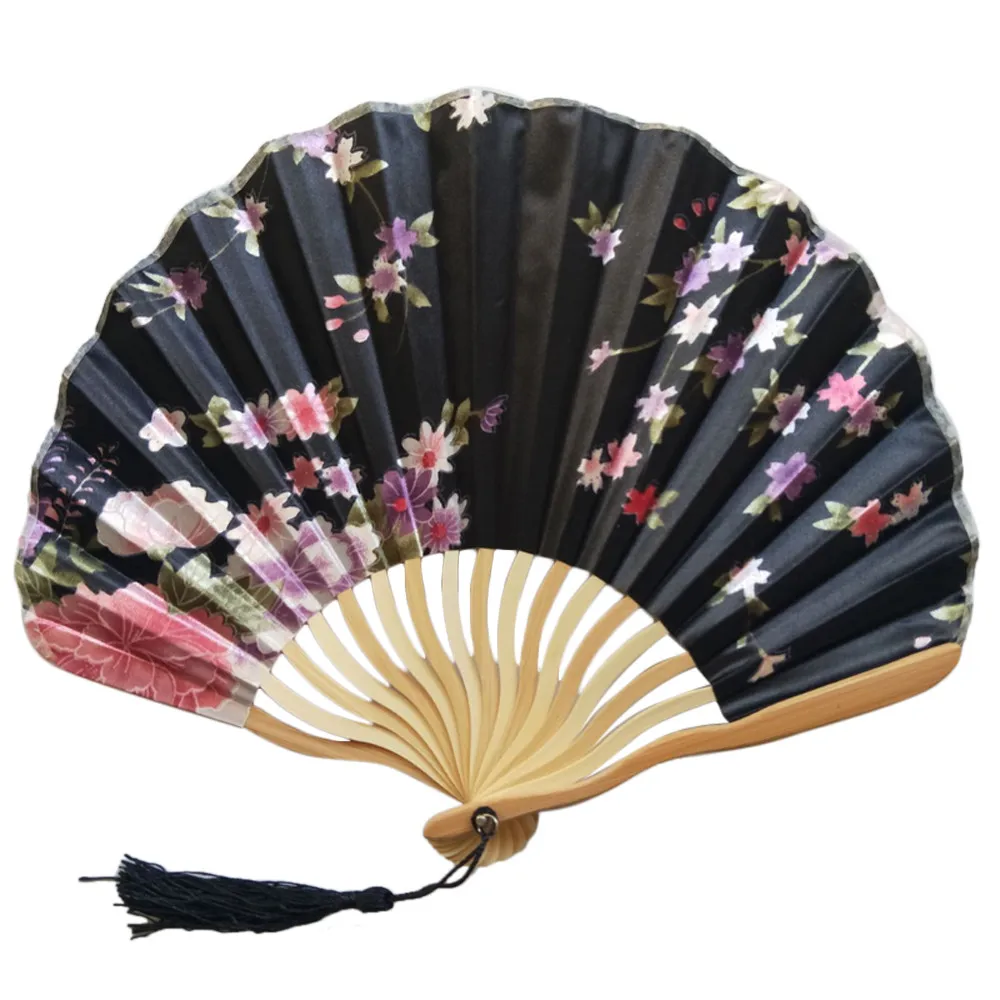 Chinese Style Hand Held Fan Bamboo Silk Folding Fan Vintage Bamboo