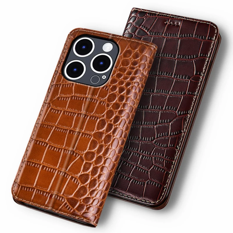 Phone Case Leather Phone Case Leather Wallet Case Leather Case Cases For APPLE iPhone 16 15 14 13 12 11 Pro Max Plus Mini Crocodile Leather Flip Case Genuine Cowhide Magnetic Wallet Covers