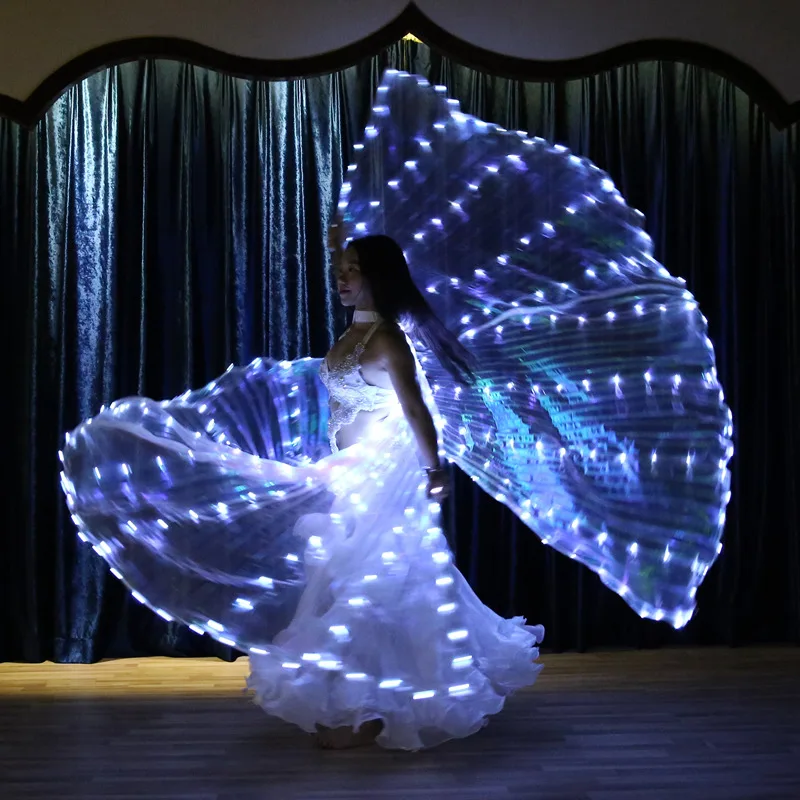 

Electronic Light Dancing Split Led Stage Isis Wings Women Belly Dance Props 360° LED Shining Wings Girls Dance Wing With Sticks