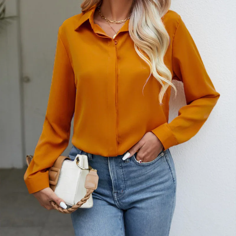 

Women Chiffon Solid Autumn Office Lady Blouse Shirt Casual Long Sleeve Lapel Hidden Button Work Business OL Elegant Blusas Tops