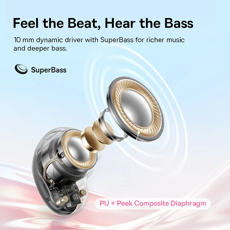 Baseus Bass WM02s אוזניות אלחוטיות Bluetooth 6.0 TWS אוזניות מיני וקומפקטיות נוחות ללבישה, 36 שעות חיי סוללה ארוכים IPX5