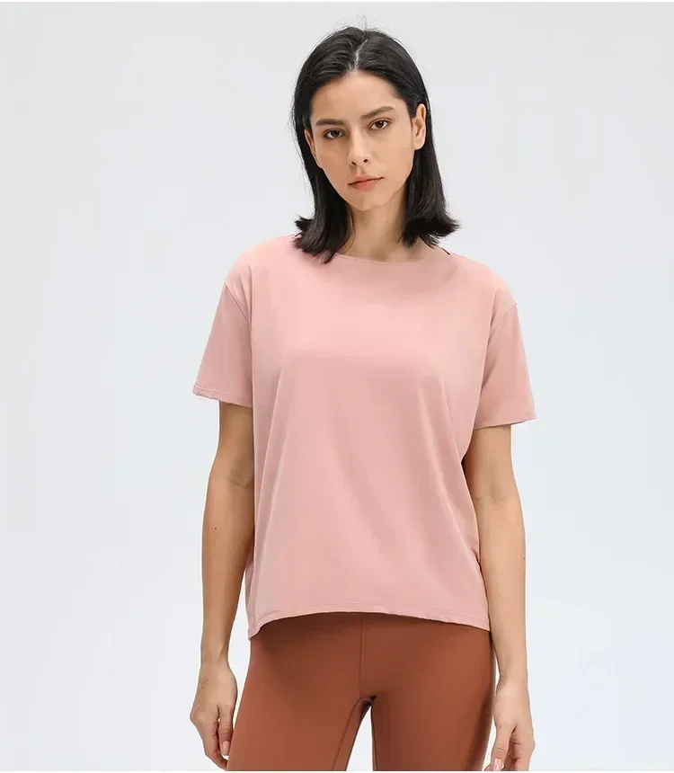 Фото Женская свободная рубашка Lulu с коротким рукавом, короткий топ, спортивная одежда, дышащая блузка для отдыха и бега на открытом воздухе №5
